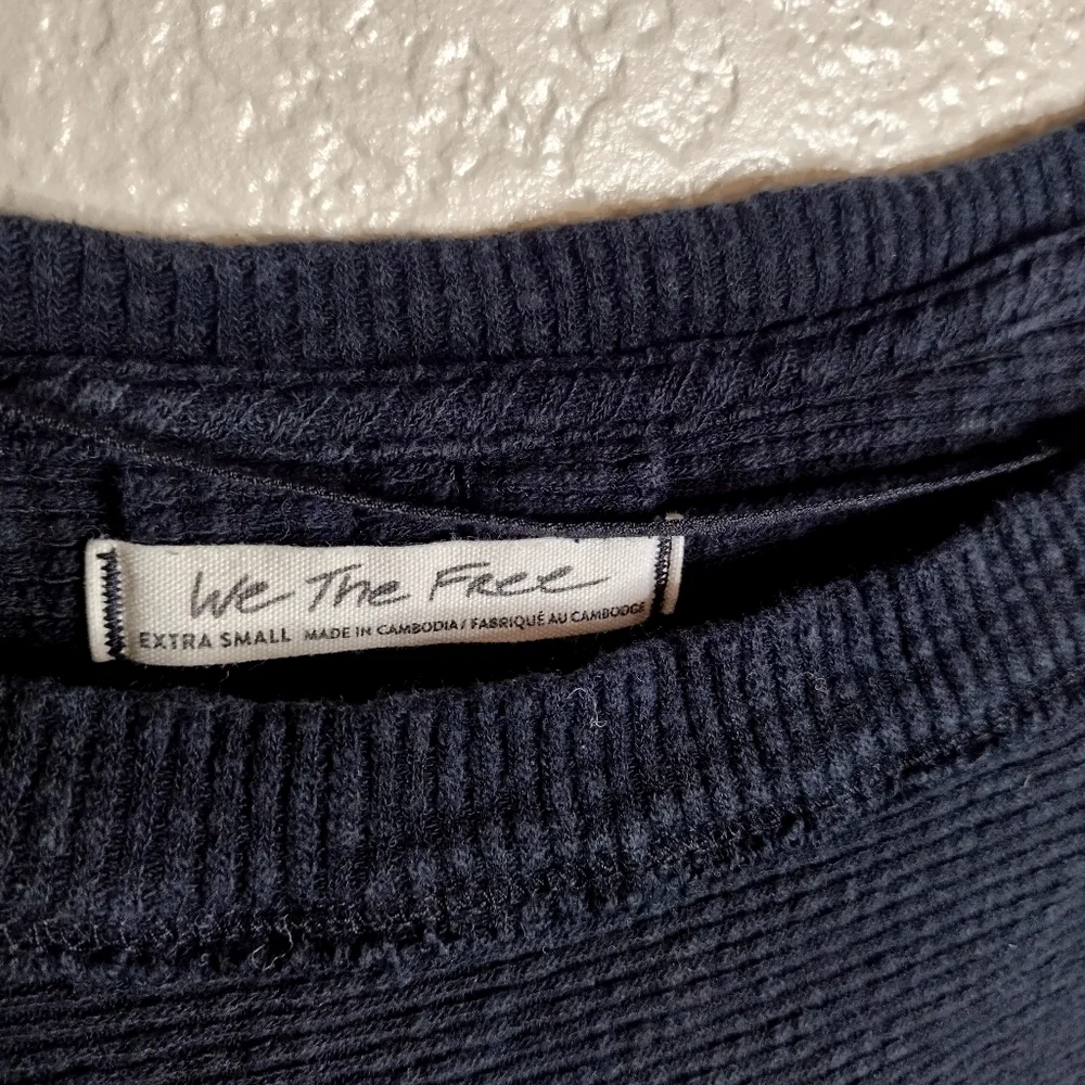 Free People Black Ribbed We The Free OG Thermal Pullover Sz Xs